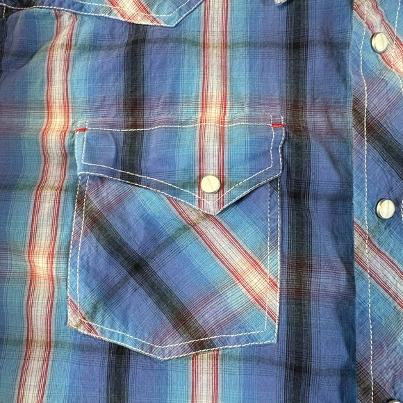 Rafter C Blue and Red Plaid Button Down Western Shirt - Picture 6 of 12